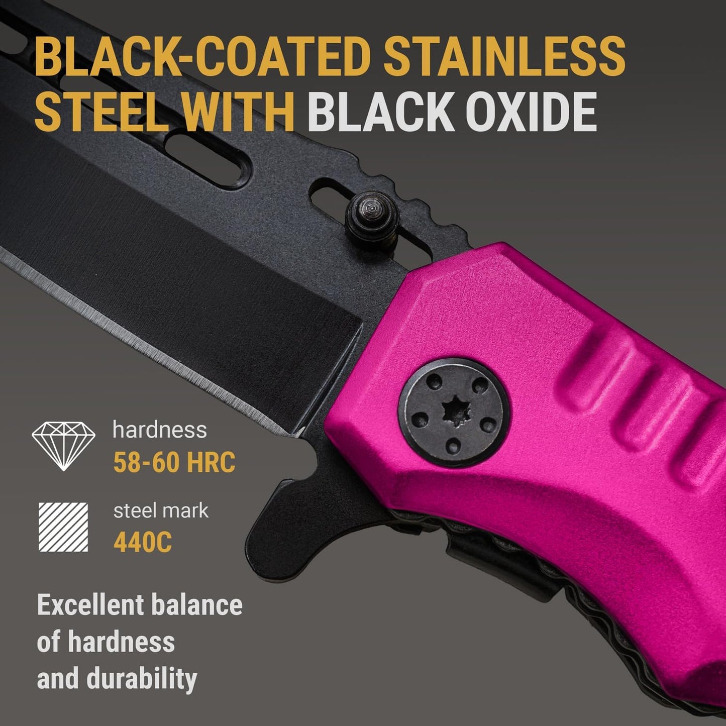 Skiennix Safety Lock Pocket Knife - Cute Spring Assisted Folding Knife in Hot Pink | Ideal Self-Defense Tool for Women