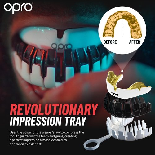 OPRO Instant Custom-Fit Mouth Guard, Dentist-Level Comfort, Protection & Fit - Moldable Mouthguard for Football, Boxing, Rugby, MMA, BJJ, UFC Mouth Piece- Includes Mouth Guard Case (Black Jaws, Adult)