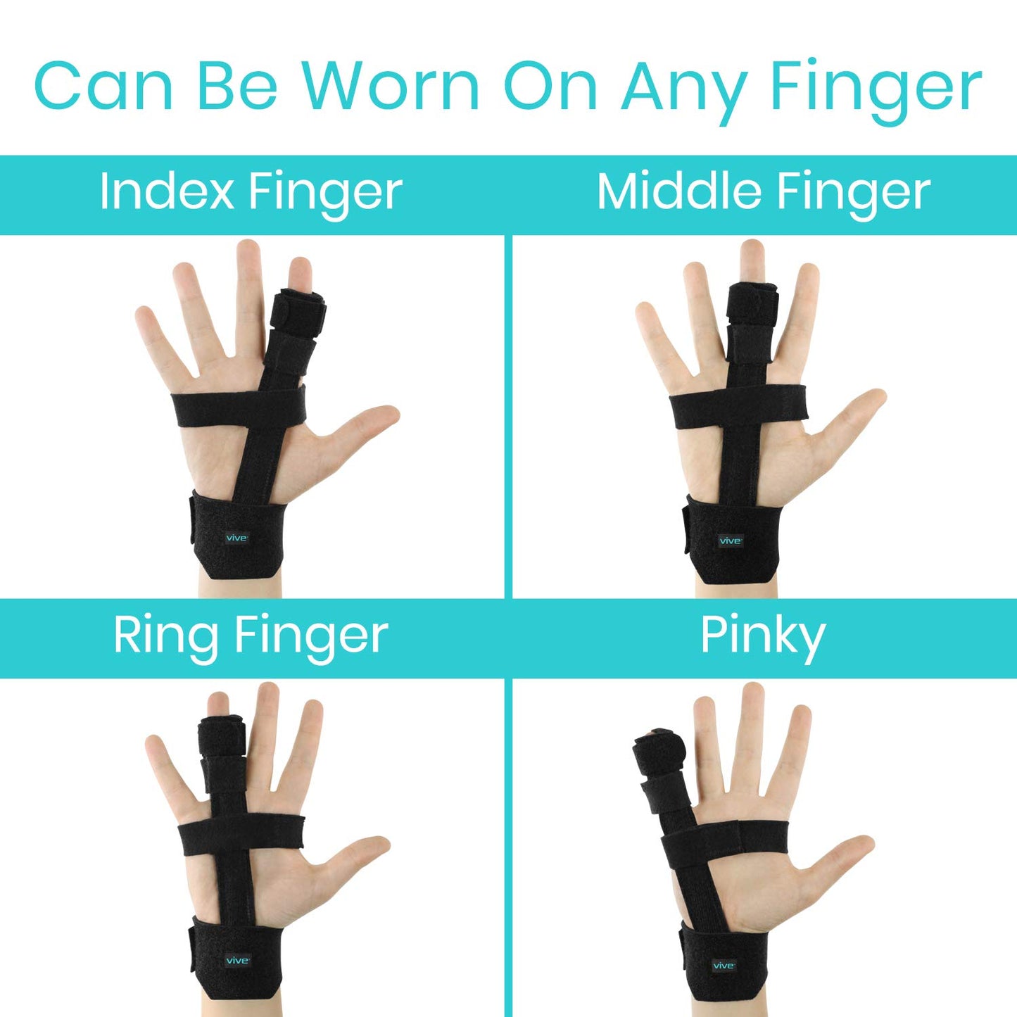 Vive Full Trigger Finger Splint - Hand and Wrist Brace Support - Adjustable Locking Straightener - Straightening Immobilizer Treatment For Sprains, Pain Relief, Arthritis, Tendonitis (Black)