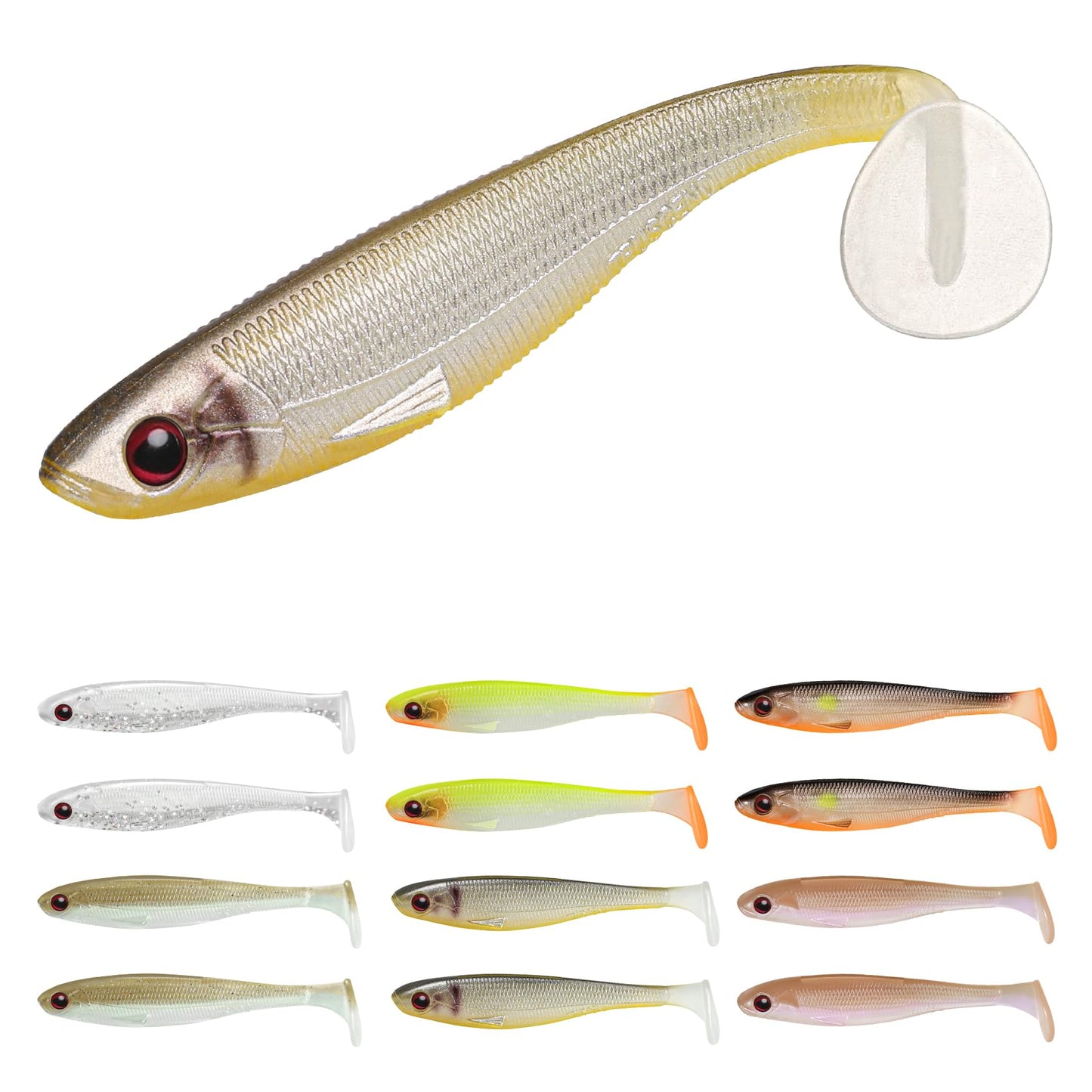 TRUSCEND 12 PCS Fishing Lures for Bass Trout Crappie Versatile Paddle Tail Swimbaits Superb Soft Plastic Fishing Baits Freshwater Saltwater Bass Walleye Lure Fishing Gifts for Men