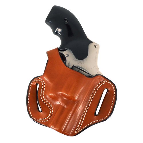 DeSantis Roscoe Cross Draw OWB Leather Belt Slide Holster - Right Hand, Saddle Tan, Compatible with S&W J-Frame 2