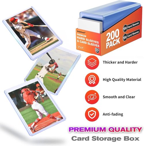 Arjiekwei Baseball Card Sleeves - Premium Hard Plastic Protectors | 200 Count (100 Hard + 100 Soft)