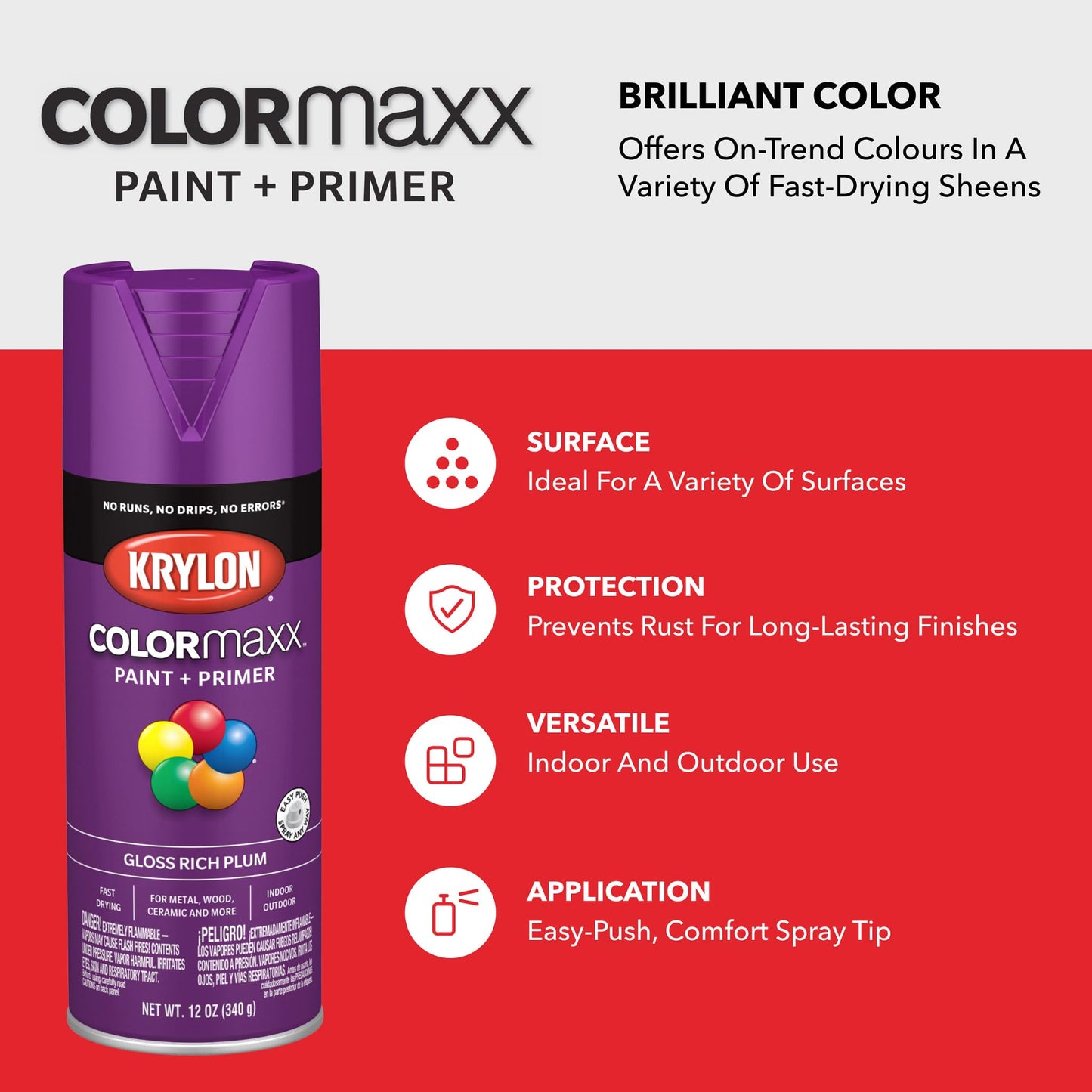 Krylon Colormaxx Gloss Spray Paint & Primer, Rich Plum - 1 Each