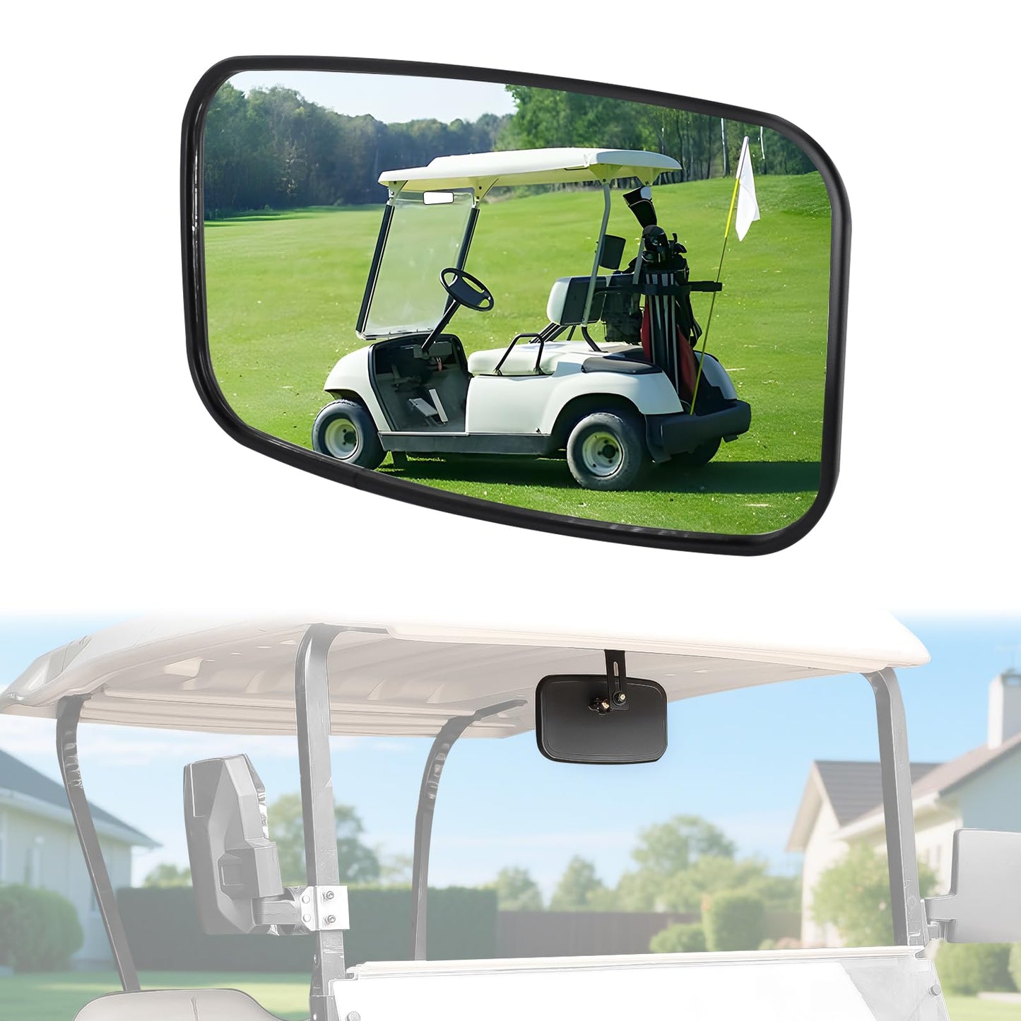Universal Golf Cart Rear View Mirrors Wide Panoramic Convex Curved Accessory for EZGO, Club Car, Yamaha Adjustable Easy Install