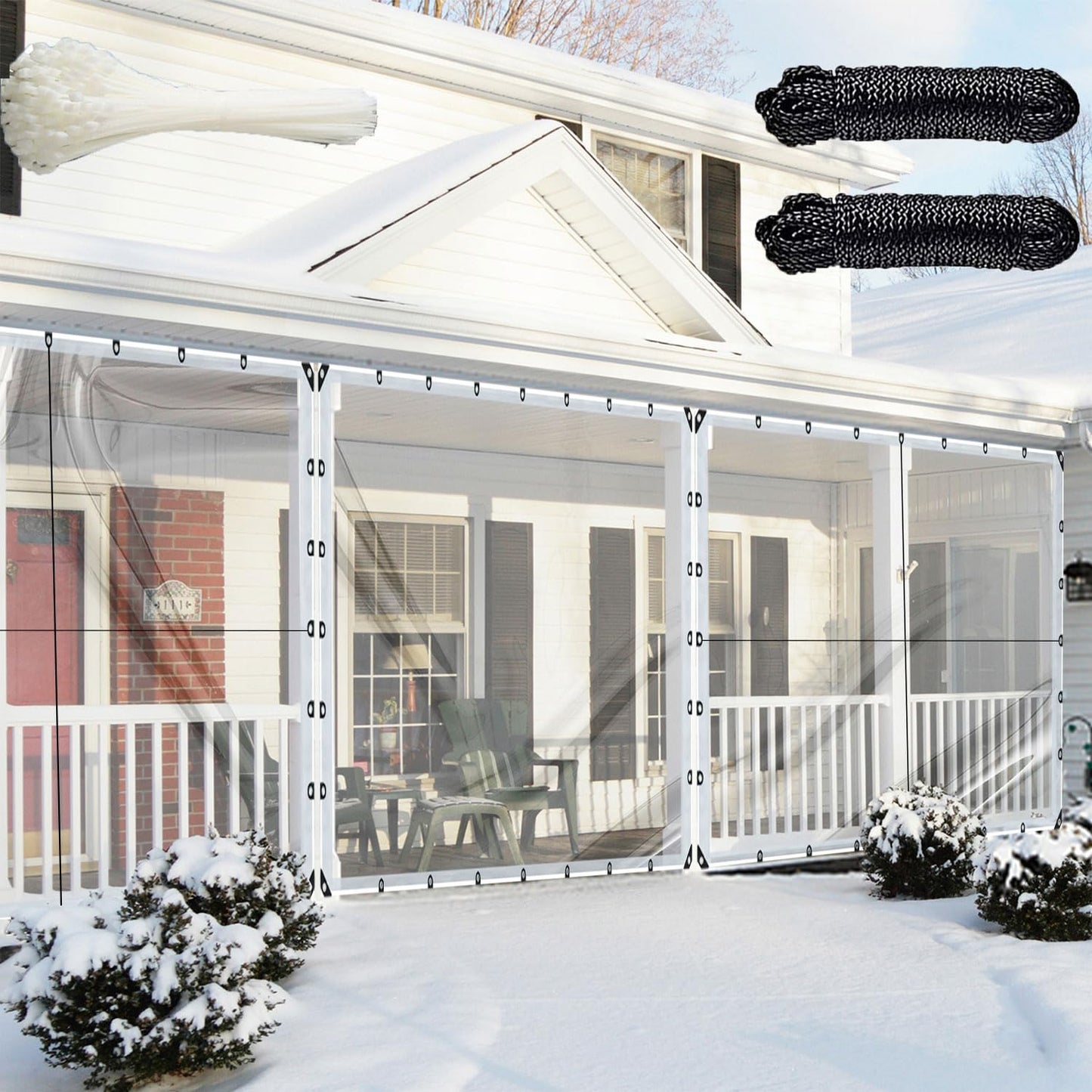 Clear Tarps Heavy Duty Waterproof, 6x10ft Upgraded Edge Heat Fused Tear Resistant,Clear Tarps with Grommetsfor Patio Fencing,Rain, Wind, Cold, Chicken Coops,and More（Windproof Rope and Tie-Downs）