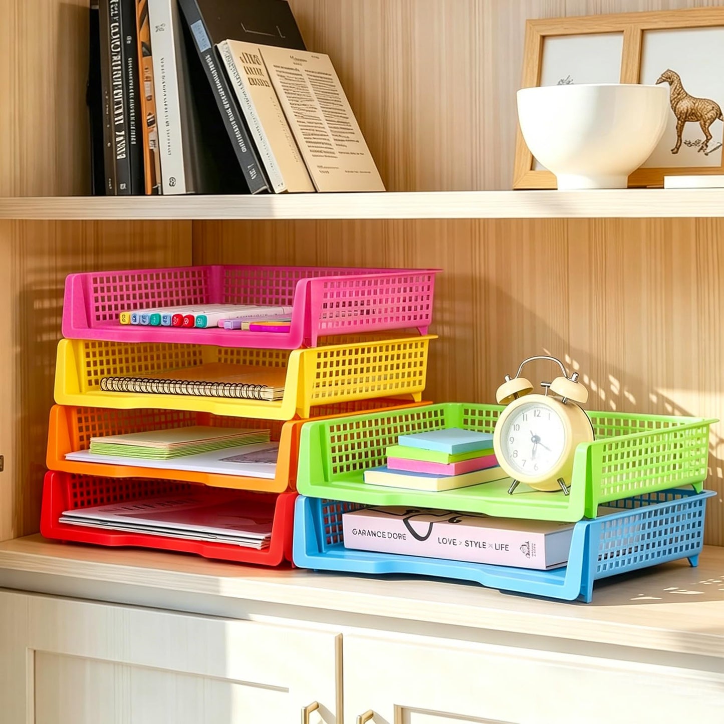ZZYFGH 6 Pack Turn in Trays Classroom, Colorful Turn in Trays for Teachers, Plastic Classroom Paper Organizers, Stackable Tray for Classroom, Library, Drawers, Office Desk(13.4 * 9.5 * 2.7in)