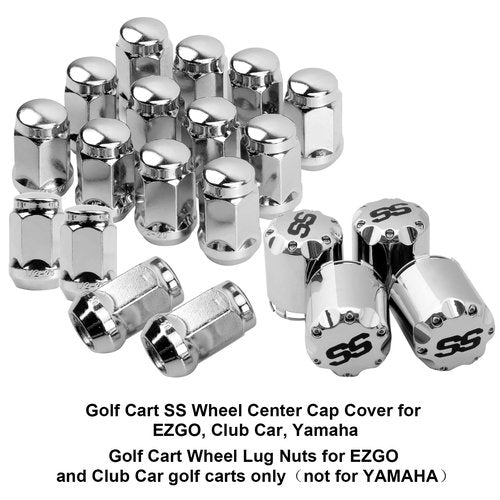 Roykaw Golf Cart Wheel Lug Nuts and Chrome SS Wheel Hub Cap Covers Kit for EZGO Club Car