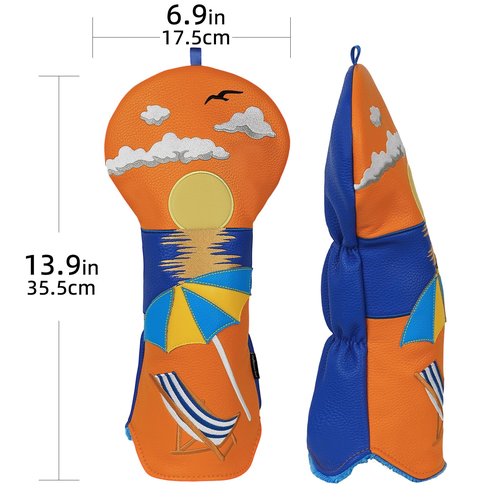 Craftsman Golf Sunset at The Beach Chair Umbrella Orange Golf Driver Headcover Head Cover Fits Up to 460cc
