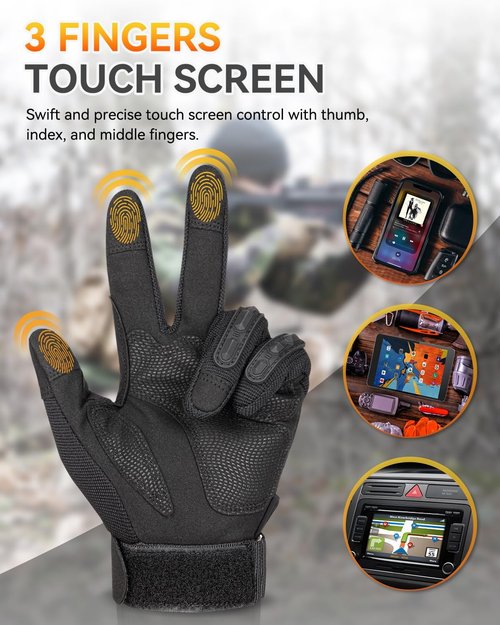 KUMGIM Tactical Motorcycle Gloves - Black Touchscreen with Hard Shell for Outdoor Sports & Activities