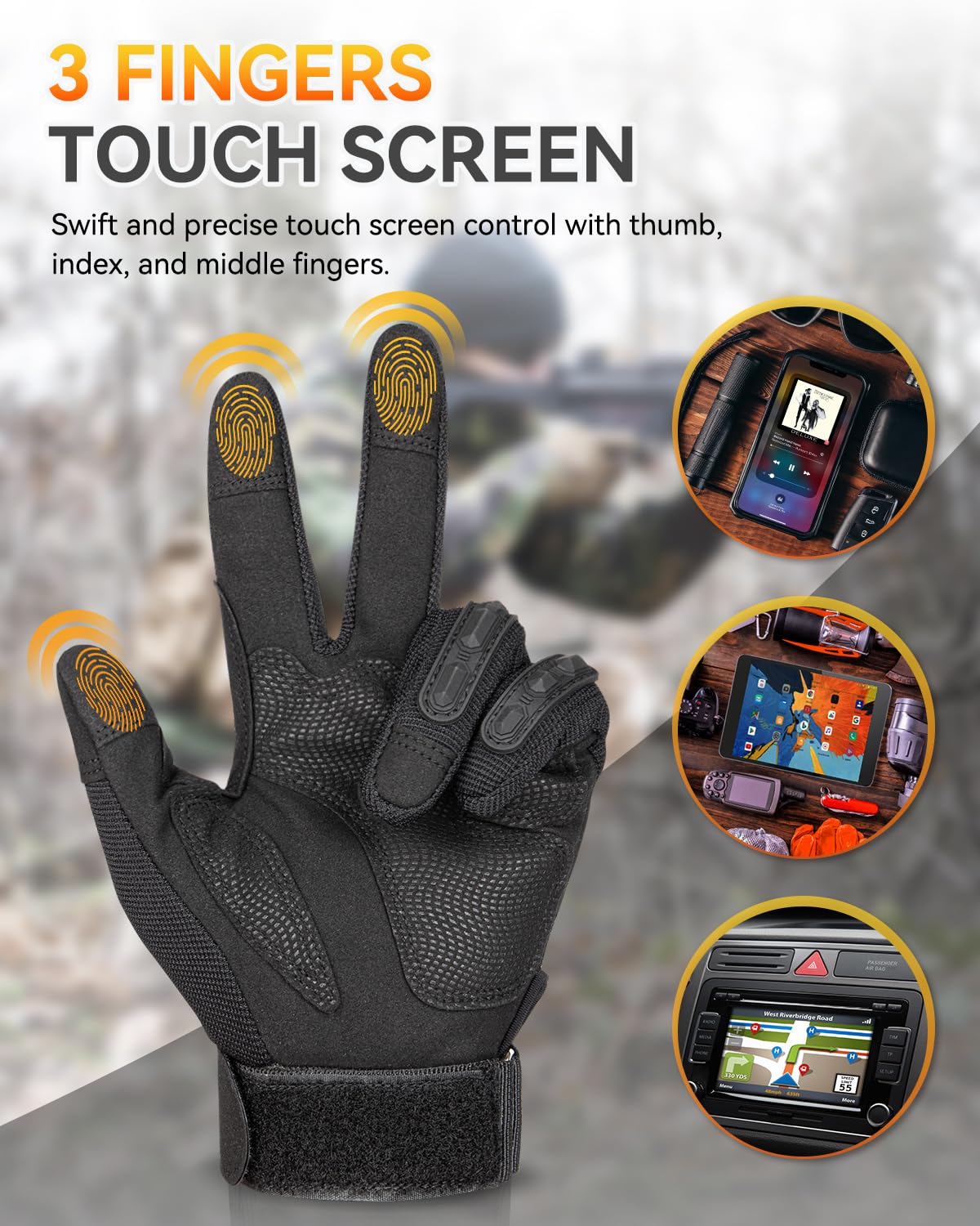 Tactical Gloves for Men and Women, Motorcycle Gloves Black Touchscreen with Hard Shell for Airsoft, Paintball, Motocross, Hunting, Shooting, Camping, ATV Riding, Outdoor Sports, Work (Black, Medium)