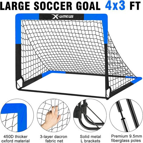 Kids Soccer Goals - Backyard Training Set of 2 | 4x3 ft & 6x4 ft with Soccer Ball & Cones