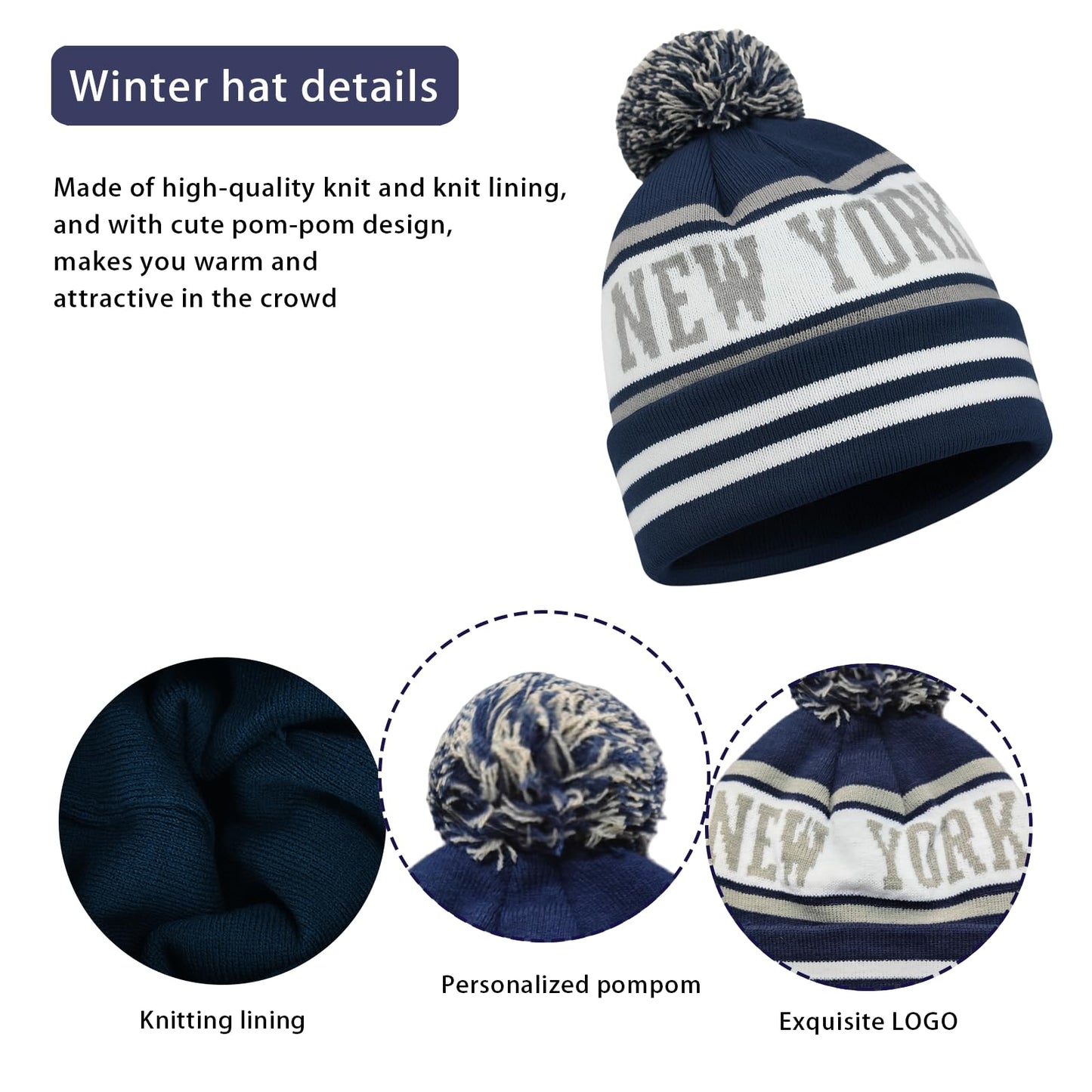 Vintage Classic Skull Cap Beanie Hat Cuffed Winter Hat Knit Comes with Warm Gloves Gifts for Unisex Fans