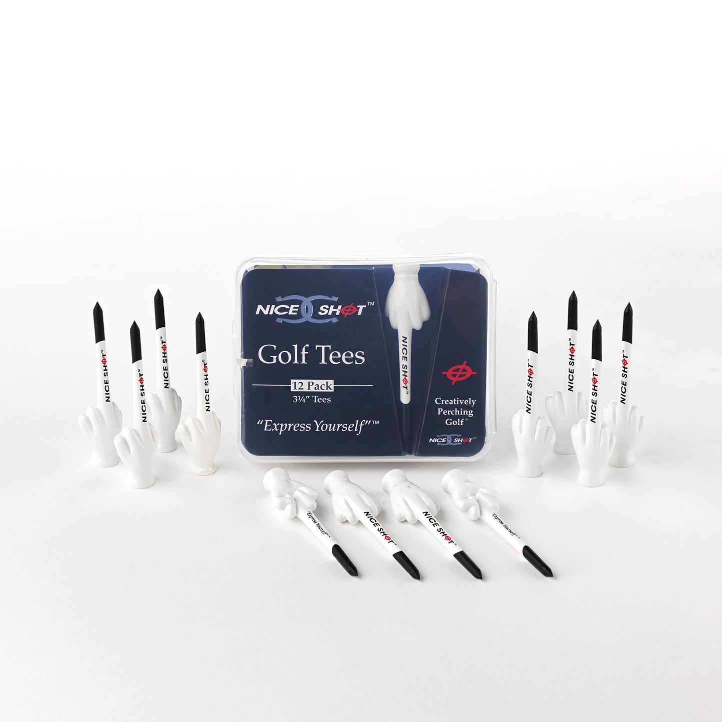 Nice Shot Patented Design Golf Tees - Express Yourself - 3 1/4 Inch Golf Tees - 12 Pack White