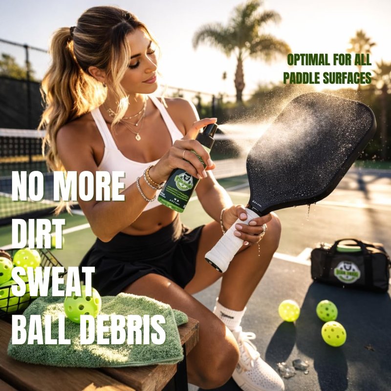 Pickleball Paddle Cleaner Spray Kit - Made in USA Formula - Maintains Paddle Surface - Optimal for Carbon Fiber, Graphite & Kevlar - Two 2oz Bottles with Microfiber Towel