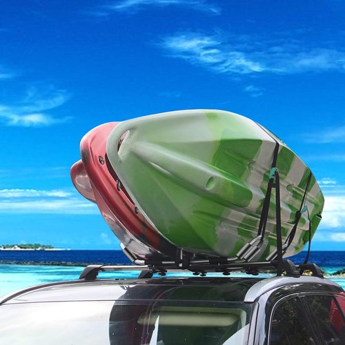 HUIMENG Kayak Roof Rack 4-in-1 Folding Adjustable Bilateral J-Shaped Roof Rack for Kayak/Surf/Ski Roof Carrier Rack with 4 PCS Tie Down Straps On Rooftop Mount on Car SUV Truck Crossbar