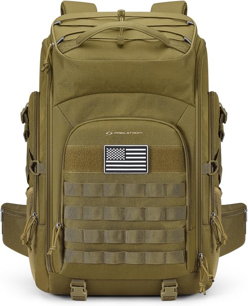 Maelstrom Tactical Backpack - Water Resistant 40L Military Gear for Hiking, Camping & Gym | Khaki