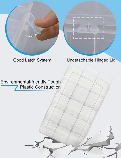 Hlotmeky Plastic Organizer Box - Clear Bead Organizer with 15 Large Grids for Snacks and Crafts