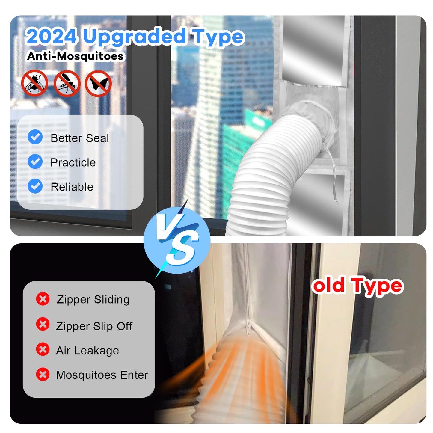 Portable Air Conditioner Window Vent Kit, Universal Sliding Window Seal Kit for Mobile Air Conditioning & Dryer, 28x52~102cm Length Adjustable Full Sealing Waterproof A/C Window Vent Sealing Cloth