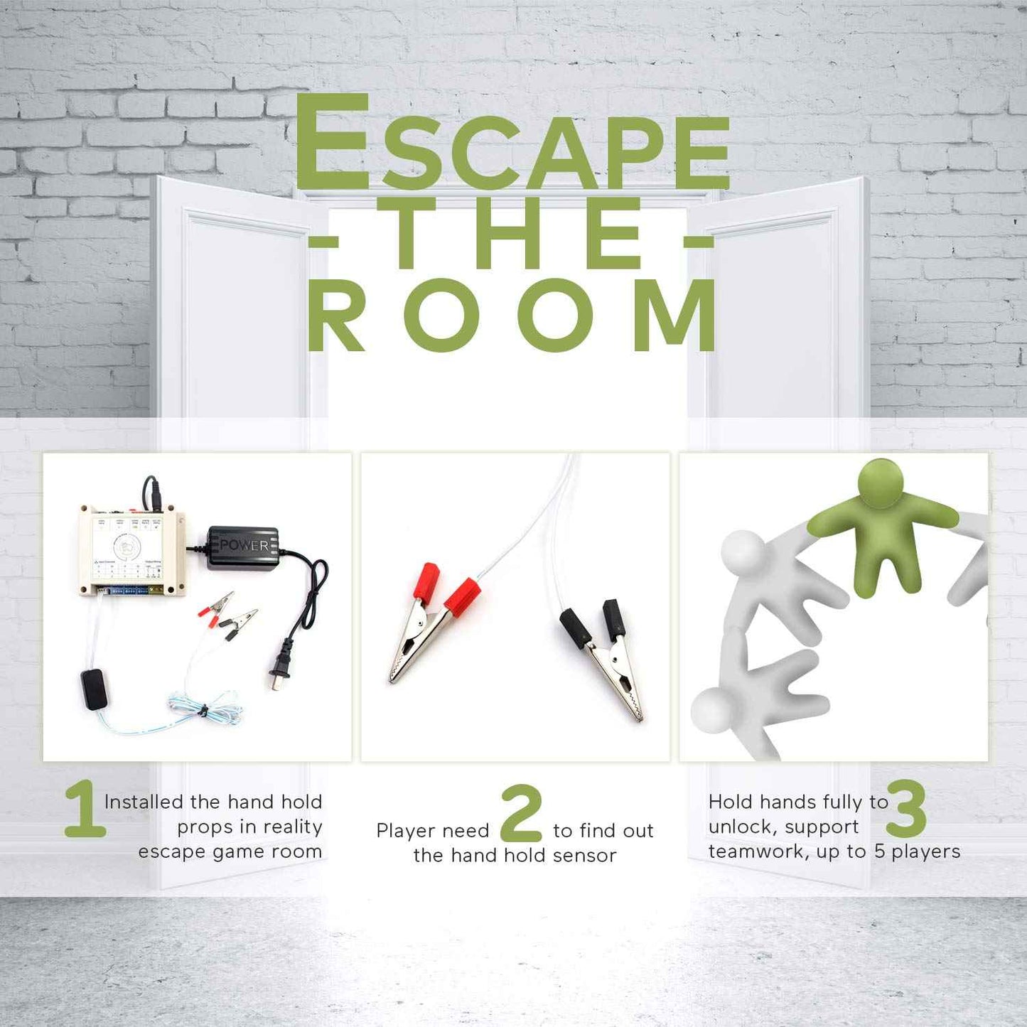 BearHoHo Escape Room Props Hold Hands As Bridge to Unlock Support 1-5 People Exit Game to Control 12V EM Lock
