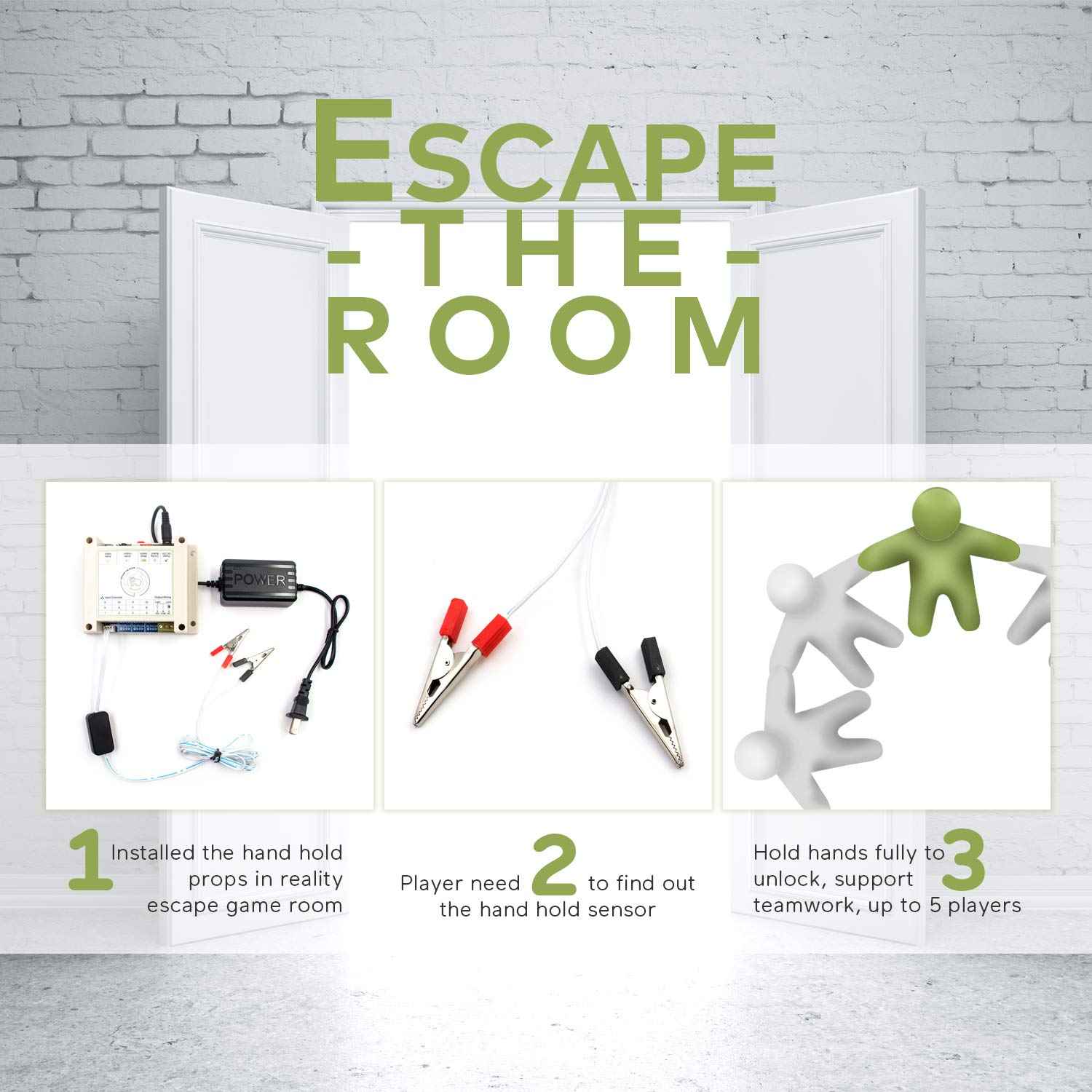 BearHoHo Escape Room Props Hold Hands As Bridge to Unlock Support 1-5 People Exit Game to Control 12V EM Lock