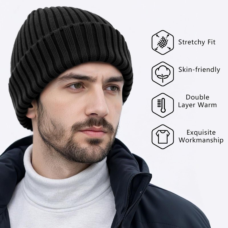 HONGTEYA 3 Pack Winter Beanie for Men Women, Thicken Thermal Plush Lined Beanie Fashion Warm Knit Hat for Cold Weather (Khaki+Gray+Black)