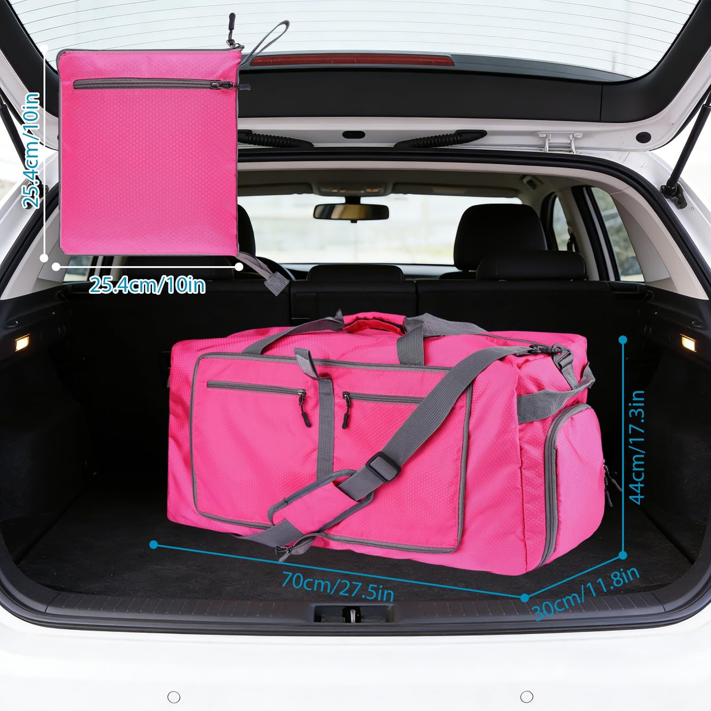60L Duffle Bag with Shoes Compartment - Foldable&Large Capacity Travel Duffel Bags, Lightweight & Water-Resistant Gym Bag - Rose