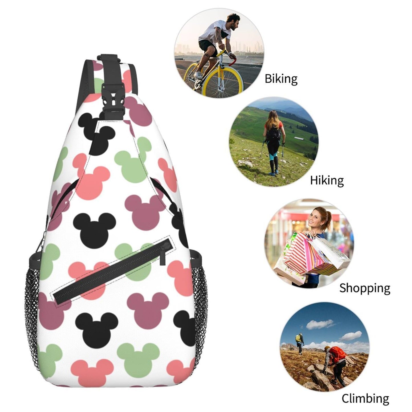 Women Sling Bag Unisex Crossbody Backpack Chest Bags Cartoon Print Sling Bags Shoulder Bag for Women Men Gym Sports Hiking Cycling Travel Casual Daypacks