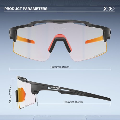 KAPVOE Photochromic Cycling Glasses UV400 Protection Mountain Bike Clear Sports Sunglasses For Men Women MTB Bicycle Riding Baseball Running Driving Fishing Golf 01 Red Black
