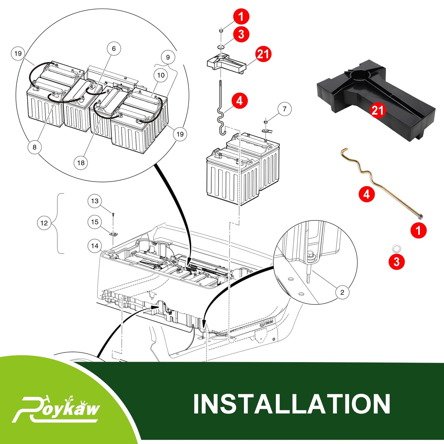 Roykaw Golf Cart Battery Hold Down with Rods Kit for Club Car Precedent 2008.05-Up Electric Models, Replaces # 103374801, 103357701