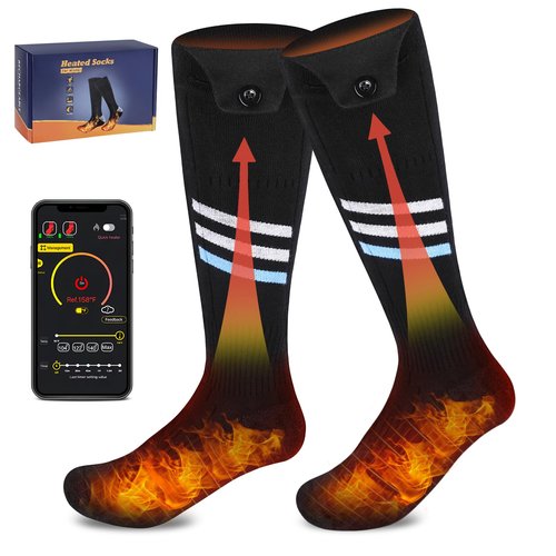 Heated Socks for Men Women with App Control, 6000mAh Upgraded Rechargeable Electric Heated Socks to 10 Hours, Washable Winter Foot Warmer Socks, 4 Heating Level, Outdoor Camping Skiing Hunting Hiking