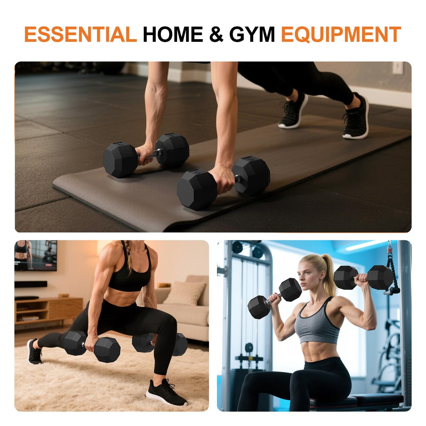 Rubber Coated Hex Dumbbell Weight Set, Multiple Sizes Exercise & Fitness Dumbbells,100LB Set or 110LB Set, 35-50 Lbs Pairs, Hand Weight for Muscle Toning, Strength Building & Full Body Workout