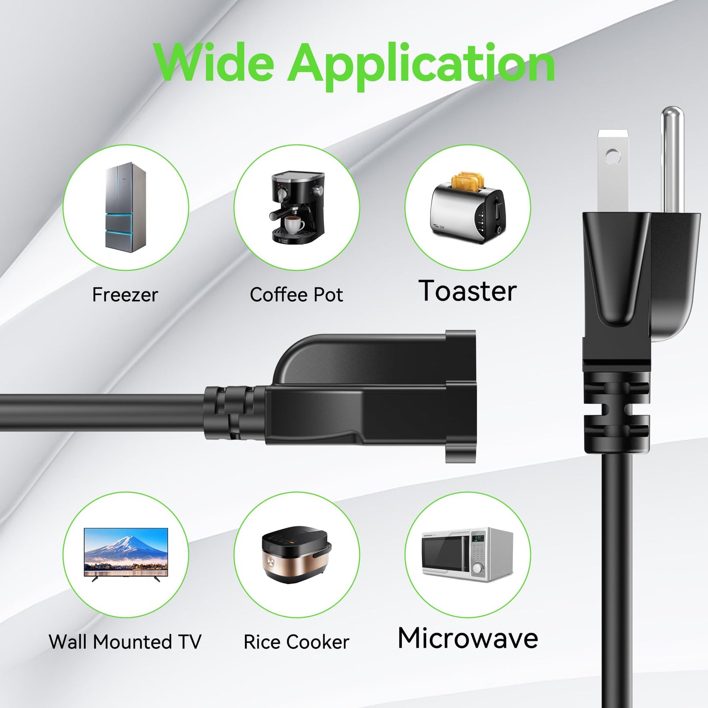 Power Extension Cord 10FT, 3 Prong Grounded Electric Extension Cable Outlet Saver, Single Outlet, Outside, Heavy Duty, Waterproof, Flexible, 16AWG, SJTW, 13A 125V, Outdoor & Indoor Power Wire (Black)