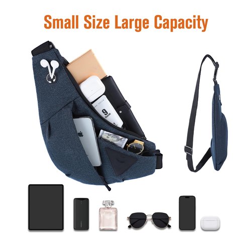 Anti Theft Crossbody Bag Sling Chest Bags for Women Men Shoulder Bag Anti-theft Design for Travel Sport Work Blue