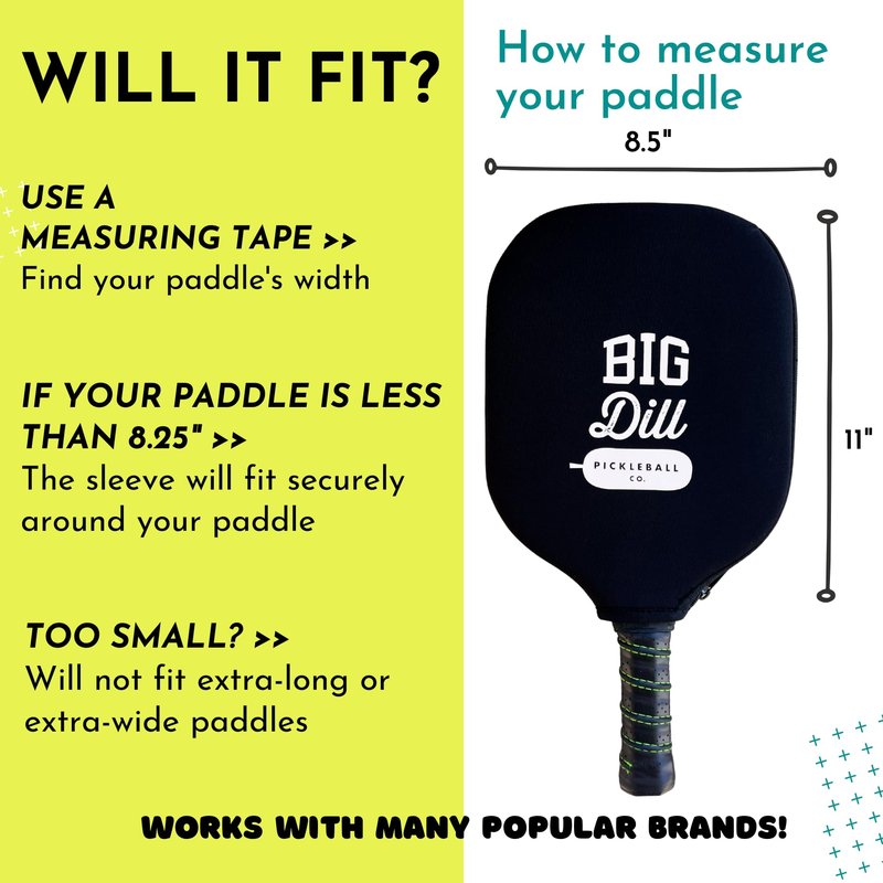 Big Dill Pickleball Neoprene Pickleball Paddle Cover Only | Case Fits Pickleball Rackets up to 8.25" Wide Pickle Ball Paddle Sleeve and Pickle Ball Paddle Covers (Black)