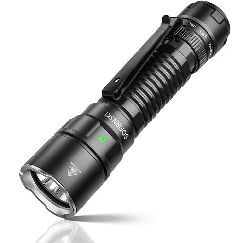 Sofirn SK1 Tactical Long Throw Flashlight, 1571 FT Distance, USB-C Rechargeable Flash Light with IP68 Waterproof, Rotary Switch Adjusts Tactical, Lockout and Duty Modes for Emergencies Rescue Search