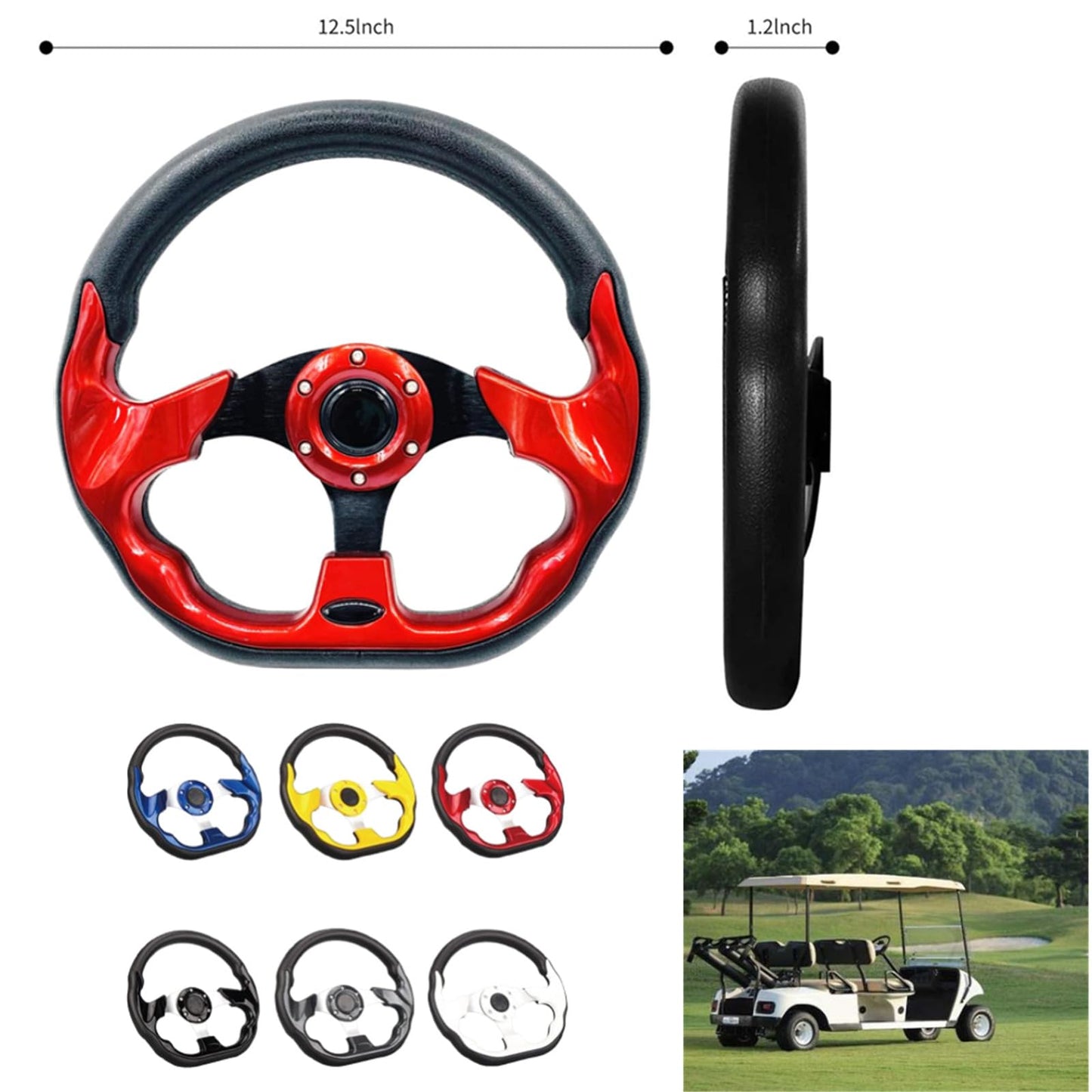 Golf Cart Steering Wheel,Universal Golf Cart Skid Steering Wheel,for Club Car EZGO RXV and TXT, Yamaha, Precedent Tempo (Blackgrid)