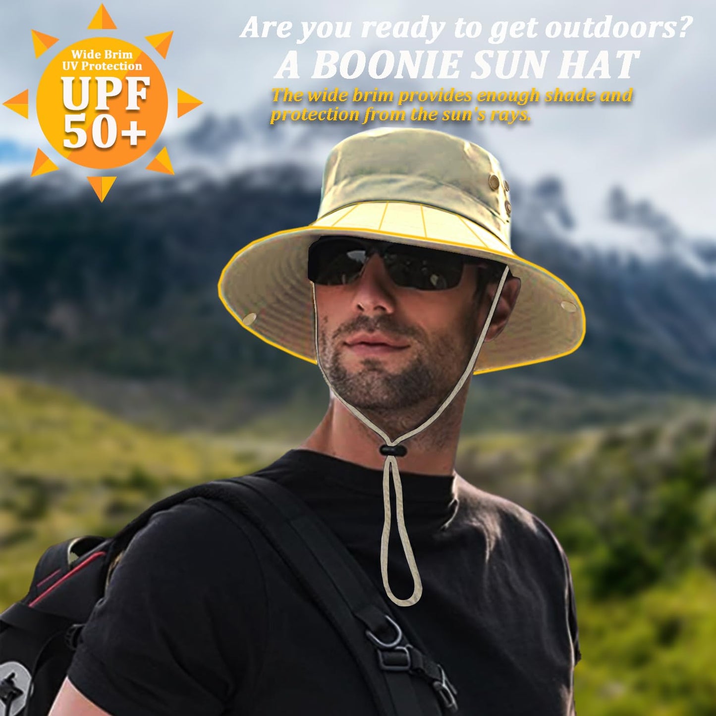 Favuit Sun Hats for Men Women, Fishing Hat UV Protection Wide Brim Bucket Hats Breathable Foldable Boonie Hat for Outdoor Hiking Camping Safari Travel Beach Sports (Beige)