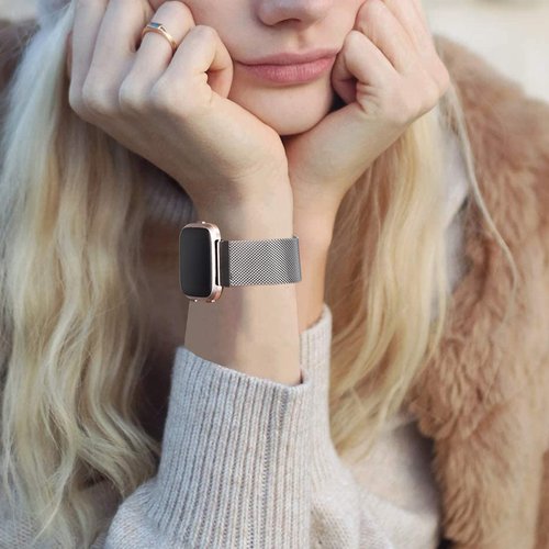Afoskce 2 Pack Metal Bands Compatible with Fitbit VersaFitbit Versa 2 Band for Women Men, Adjustable Replacement Magnetic Stainless Wristbands for Fitbit VersaVersa LiteFitbit Versa 2Versa SE