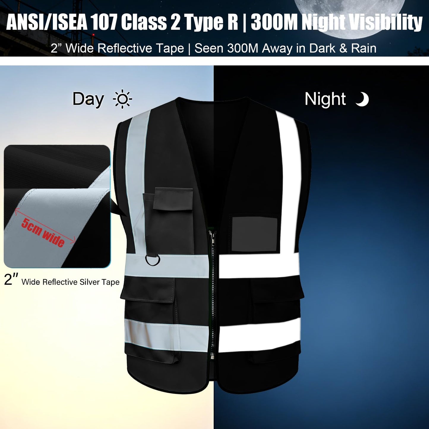 evershare 1 Pack Custom Safety Vest Logo Customize Class 2 High Visibility Safety Vests Reflective with Pockets and Zipper Breathable Security Vest (Yellow,L)