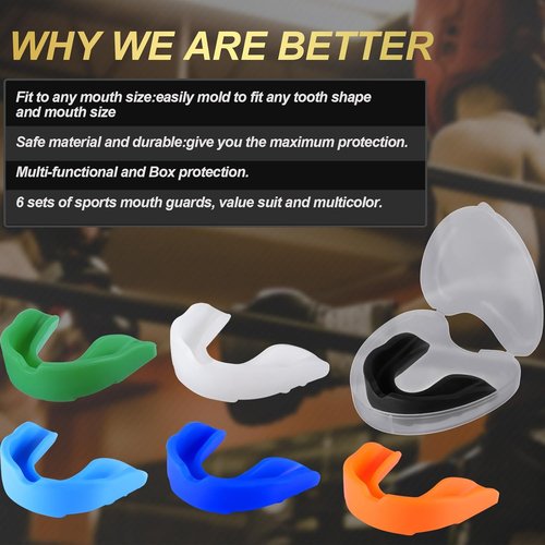 BBTO Youth Mouth Guard - 6 Pcs Set for Sports | Includes Case for Wrestling, Boxing, Basketball, Football