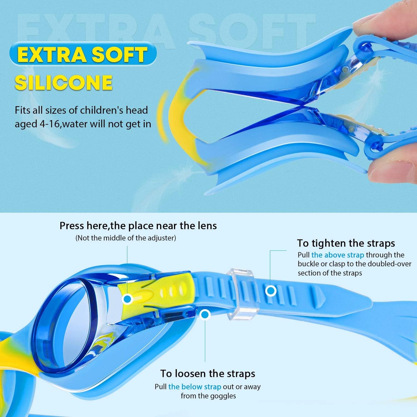 Portzon Swim Goggles for Kids - Anti-Fog, Leak-Proof Design for Clear Vision in Water | Comfortable Fit