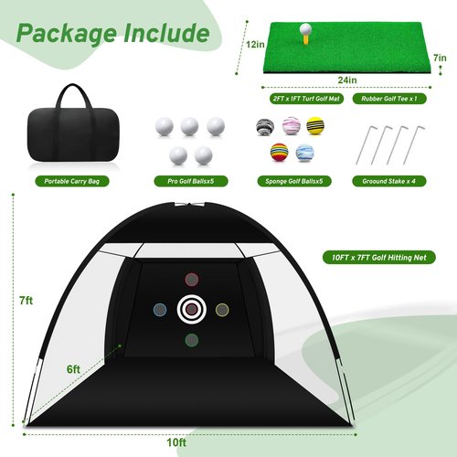 Vixflux Golf Net, Practice Net with Hitting Mat, Backyard Driving & Chipping, Black