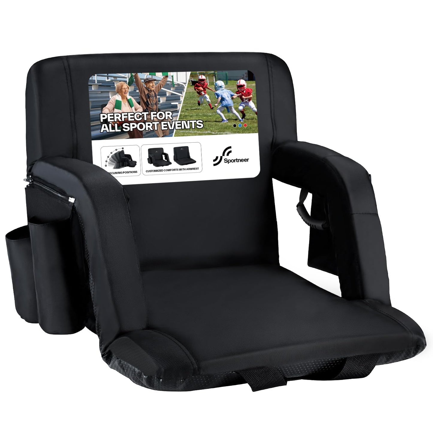 Sportneer Heated Stadium Seats for Bleachers: 3 Heated Modes 6 Reclining Positions Stadium Seats with Back Support for Sport Events Camping Parks Concerts