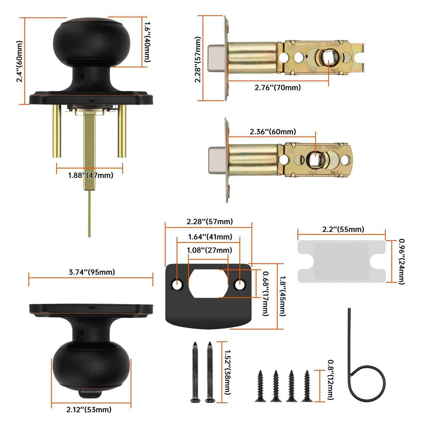Haidms Keyed Entry Bronze Door Knob Interior, Exterior Locking Door Knobs, Oil Rubbed Bronze Exterior Doorknobs with Lock and Key, 1 Pack