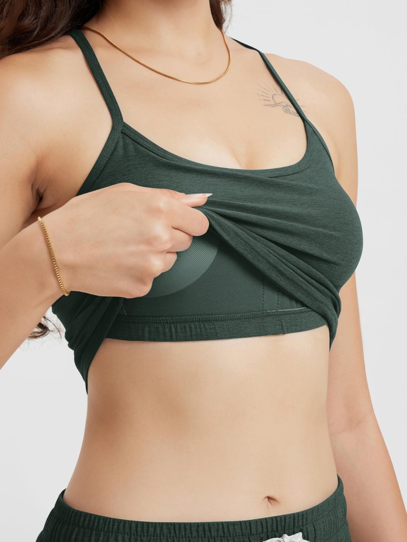 ODODOS Women's Slim Racerback Cropped Tank - odSTRATUM Tech Sports Bra, Ultra Soft UPF 50+ Cami Top with Built-in Bra, Aspen Heather, Small