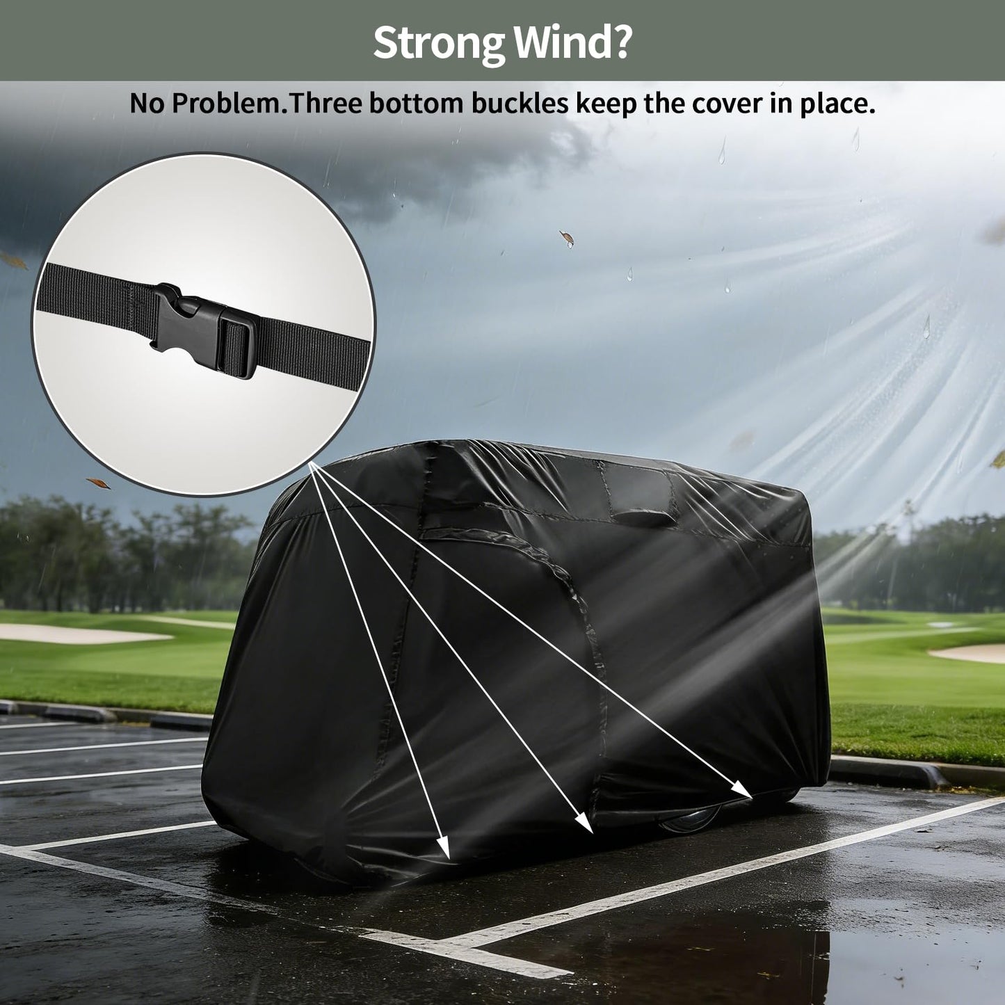 Joymo Golf Cart Cover 6/8 Passenger, Golf Cart Rain Covers, Heavy-Duty All Weather Protection Cover for EZ GO Golf Cart Accessories, Outdoor Seat Covers Evolution Golf Carts(156" L x 55" W x 79" H)