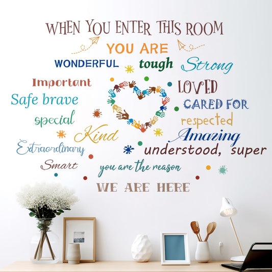 RAINBOW WSK Colorful Inspirational Quote Wall Decals Motivational Positive Phrase Wall Stickers Handprint Splatter Wall Sticker Peel and Stick Removable Wall Decor for Kids Classroom School LM93233