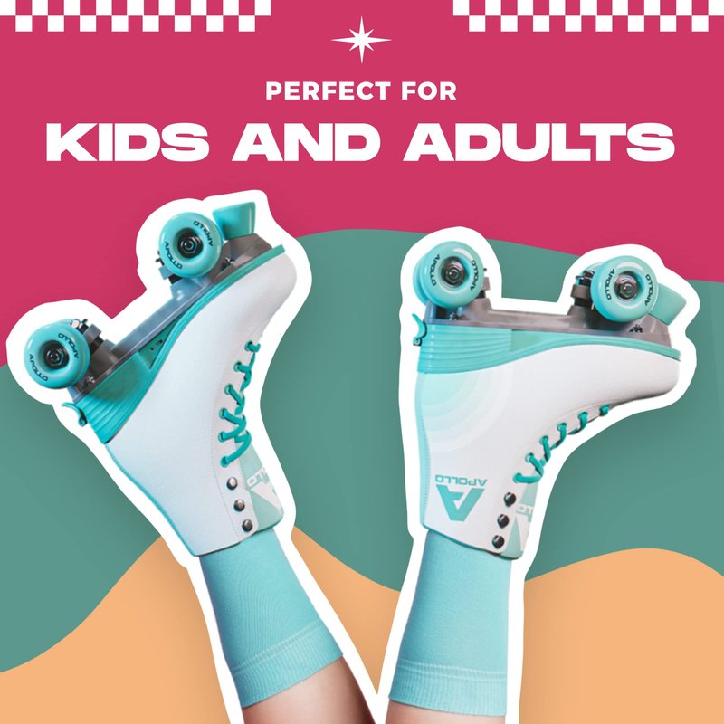 APOLLO Retro Skates - Size Adjustable Quad Skates for Girls & Women - High Heel Rollerskates - Disco Quads - Dancing Queen S / J12-2