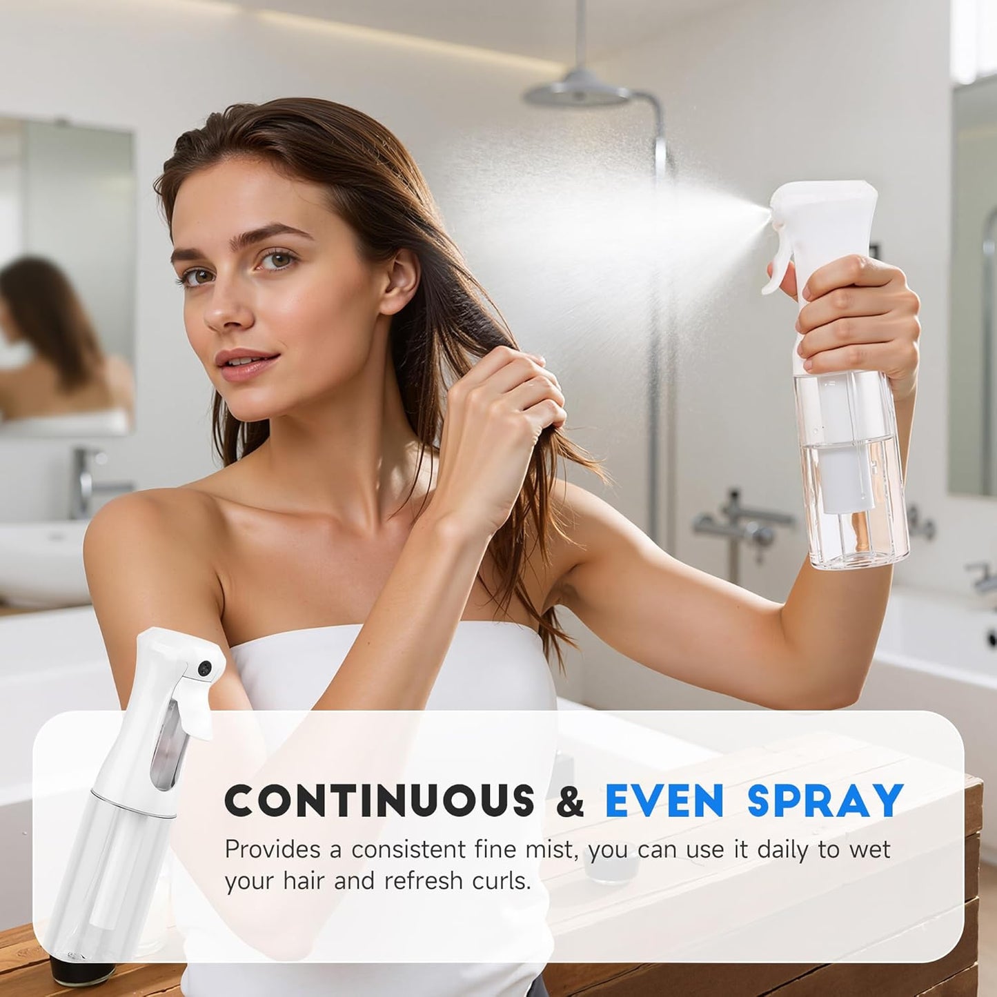 Skiennix Continuous Spray Bottles - Ultra Fine Mist Refillable Sprayer for Hair, Plants, Pets | 6.8 OZ/200ML, White