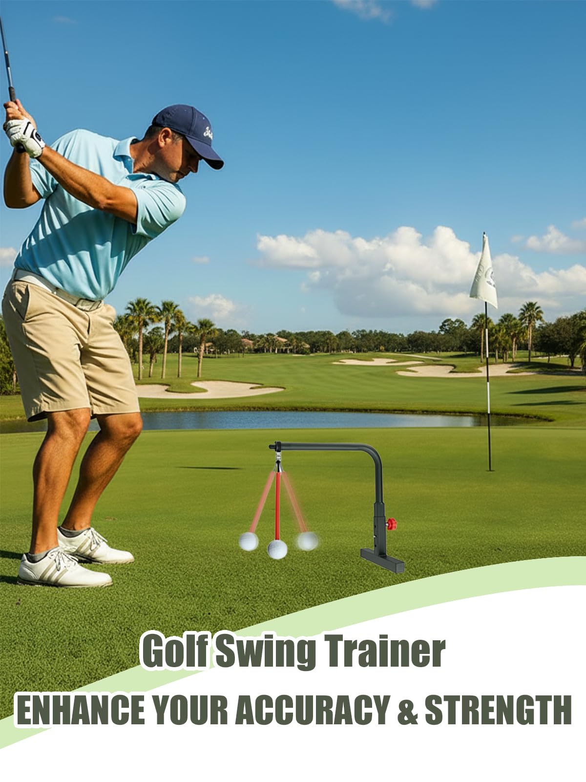 Mevfiya Golf Swing Trainer – Durable Iron Golf Trainer Swing Aid with 3-Level Height Adjustment & Resin Practice Ball | No Ball Golf Simulator & Golf Training Aid for Indoor Outdoor Golf Practice